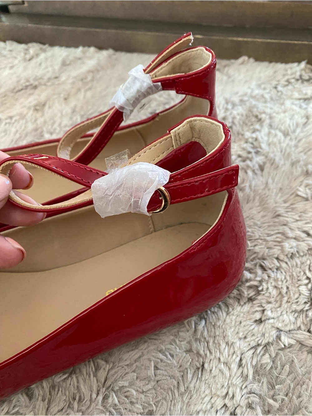 Dream Pairs Glossy Red Ankle Strap Ballet Flats - Picture 3 of 10